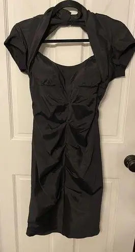 Betsy and Adam Dress Black Cap Sleeve Ruched By Linda Bernell Open Back VTG Size 8