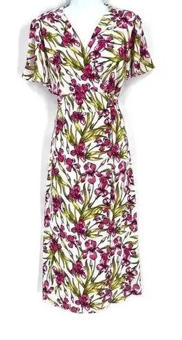 June and Hudson  Women's Floral Wrap Dress Maxi Spring Tie Back Red White Size larg