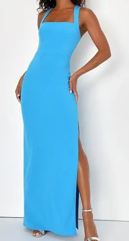 Lulus NWOT Glamorous Dedication Blue Sleeveless Column Crepe Maxi Dress Medium