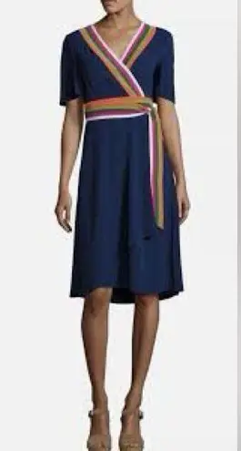 Tory Burch Peggy Color Block Navy Wrap Dress Size 0