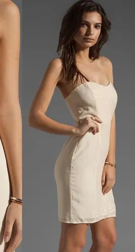 MM Couture Miss Me Dress Small Cream Strapless Ruched Sequins New