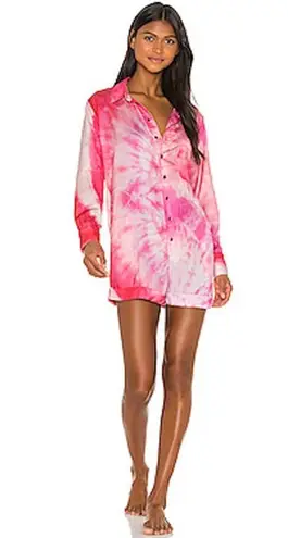 Plush Tie Dye Button Front Shorts Romper Pink Back Pocket Boho Retro Sz Sm NWT