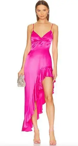 Bardot Revolve Ember Midi Dress Hot Pink High Low Asymmetrical V-Neck Large Sexy