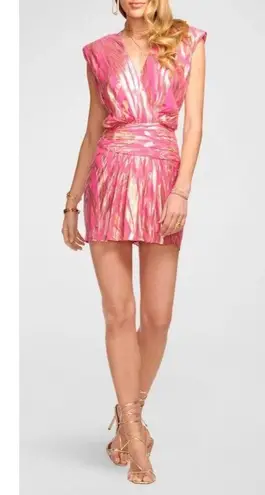 Ramy Brook Women's Pink Reina Ruched Silk Metallic Mini Dress Size 4 NWT Disco