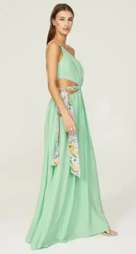 AMUR Zela One Shoulder Tie Waist Gown Fresh Mint Womens Size 0 Green
