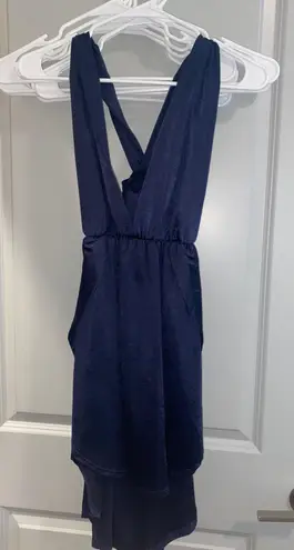 Mod On Trend Satin Navy Blue Tie Dress