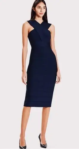 Herve Leger bandage cross front halter midi dress