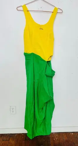 ROSIE ASSOULIN Women's Yellow Green Wrap Sarong Scoop Neck Beach Dress Size 6