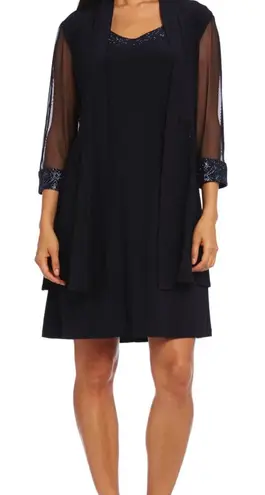 R & M Richards Classic Navy 2 Piece Semi Formal Party Mother of the Bride or Christmas Dress