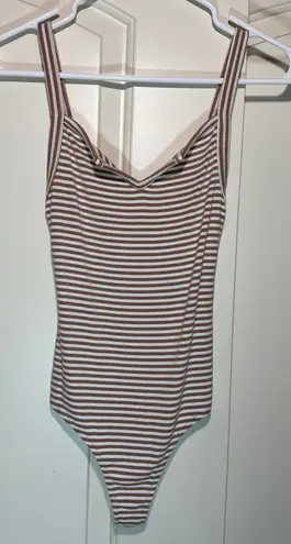 Privacy Please Bodysuit Ribbed Striped Sleeveless Snap Crotch Pink Mauve XS