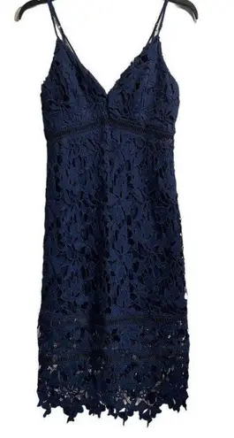 ASTR  Lace Bodycon Midi Dress in Navy Blue, Size S