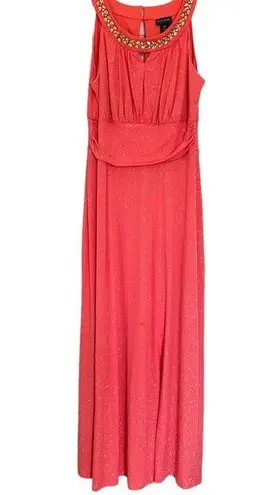 Enfocus Studio Enfocus Petite Pink Sparkle Beaded High Neck Key Hole Maxi Formal Dress Size 8