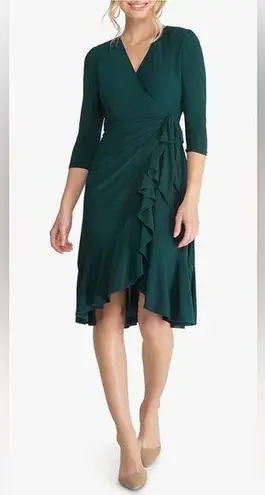 Kiyonna Whimsy Ruffled Midi Wrap Dress with Sleeves Wrap Around Style w/ Ruffles Green Size 6