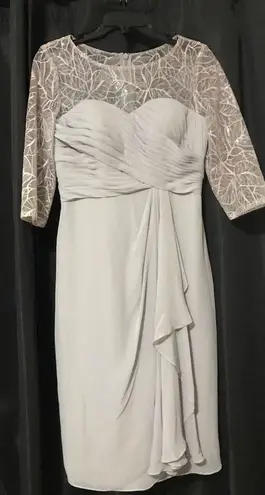 JJ's House JJ’s House Silver Cascading Chiffon Ruffle Lace Sequin Cocktail Dress Sz. 6 New!