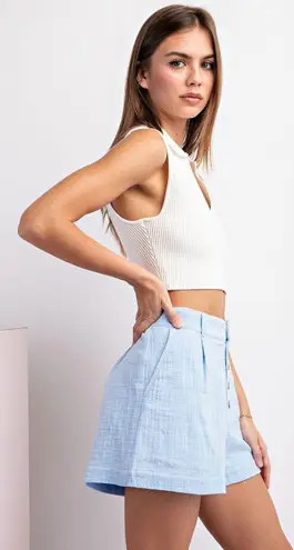 ee:some Periwinkle High Waisted Button Up Shorts