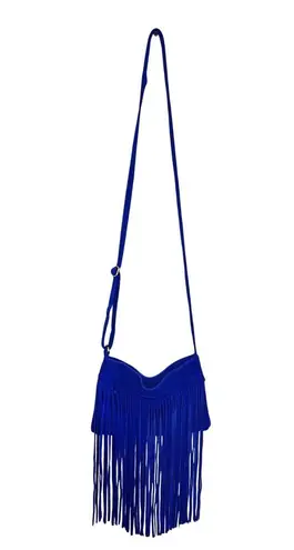 Women’s Blue Leather Fringed Crossbody Purse