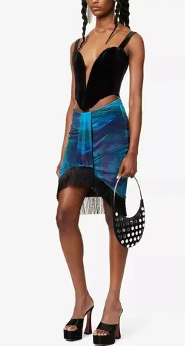 Farai London Edena Velvet Cutout Corset Skirt SET Turquenite Womens Size XS