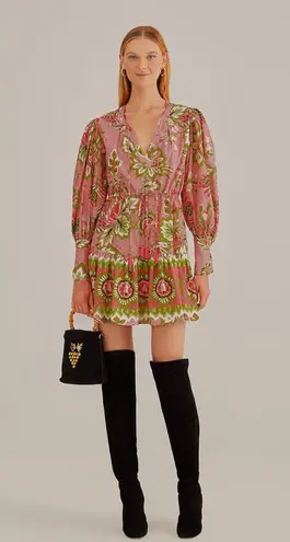 Farm Rio Aura Floral Print Long Sleeve Minidress