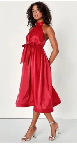 Lulus Effortless Grace Backless Halter Neck Midi Dress Wine Red NWOT Sm