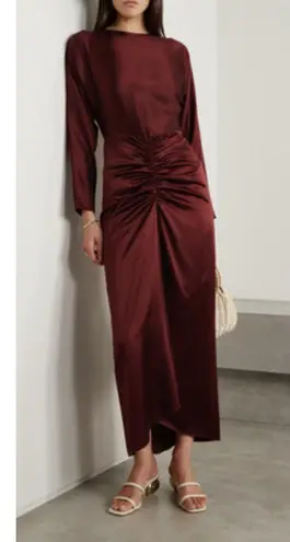 Veronica Beard Sabri Ruched Stretch-silk Satin Midi Dress - Red $1278.00…