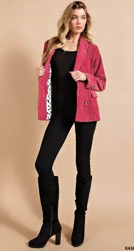 Kori America Corduroy Double Breasted Blazer Preppy Jacket Light Pink Large