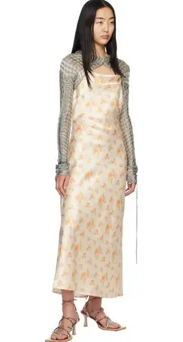 Holzweiler Eila Satin Floral Maxi Slip Dress Yellow Womens Size Medium