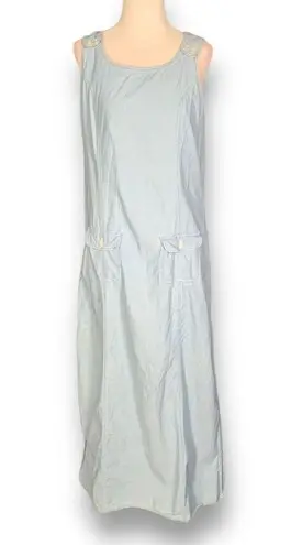Vintage Denim & Co Dress Denim Pinafore Light Wash Button Detail Sleeveless Maxi Blue Size M