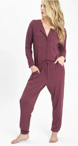 Lively Plum Long Sleeve Drawstring Waist V Neck Casual Jumpsuit Size Large Purple