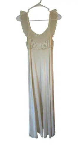 Vanity Fair Vintage Sleeveless Lace Trim Maxi Slip Dress Cream Women's Petite