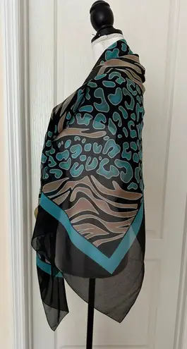 Carol Wior New Animal Print Scarf Sarong Brown/Black/Blue, Sz 60,5”x46,5”
