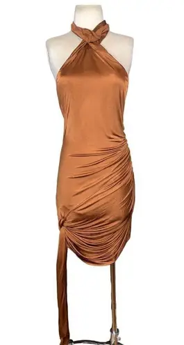 GAUGE81 Riga Halter Slinky Dress in Chestnut Brown Large New Womens Cocktail