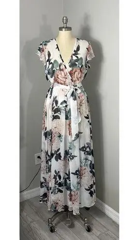 Kate and Lily Womens Floral Chiffon Wrap Maxi Dress Size 4 Semi Sheer Top Fairy Pink