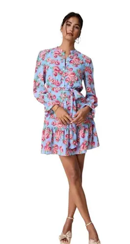 UNTUCKit Band Collar Floral April Dress – Size 6, Blue Floral Pink