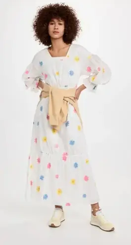 Something Navy Embroidered Tiered Long Sleeve Maxi Dress In Rainbow Size S NEW