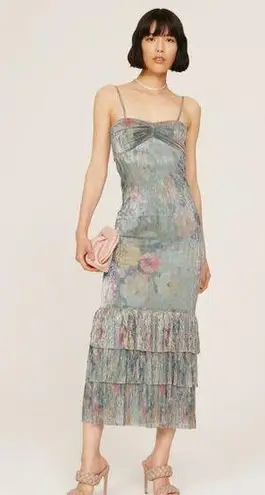 Mia Vesper Mermaid Dusty Floral Print Ruffled Sweetheart Mermaid Dress Size M Blue Size M