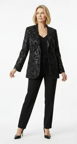 Roaman’s Roaman's Sequin Blazer Black Floral Statement Party Glam Plus Size 18W