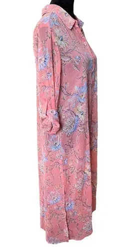 C Wonder Pink Eclectic Cottagecore Artsy Long Sleeve Button Up Duster Tunic Top Size 10P