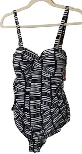 New Noon Swim ebony ivory siesta sands ruched bandeau one piece Sz 18 Blue