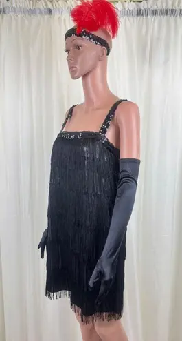 Amscan Tassel Fringe Flapper Halloween Costume Party Dress Blk Silver Medium 6