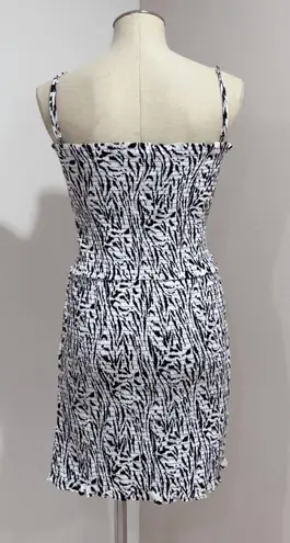 AFRM Black White Zebra Animal Print Smocked Stretch Bodycon Mini Dress Size XL