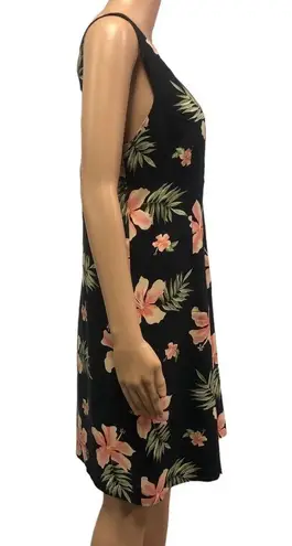 The Moon Vintage Pineapple Silk Black Hawaiian Floral Zip Sleeveless Dress Medium