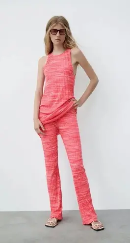 ZARA  Flare Knit Ribbed Pull On Knit Pants Red Size S