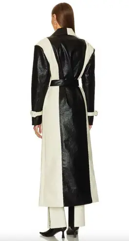 RONNY KOBO Baylor Faux Leather Trench Coat Black Ivory Womens Size Large