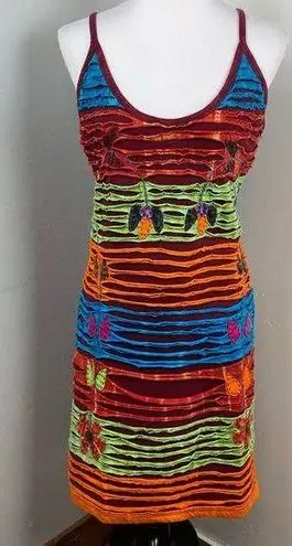 KPC Boho Multicolored Razor Cut Handcrafted Embroidered Dress XXL Red