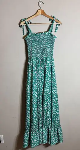 Summersalt Silky Luxe Smocked Maxi Dress Womens Medium Green Printed Bows Ruffle