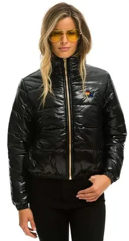 Aviator Nation  Sunburst Apres Glossy Black Puffer Jacket Size Medium