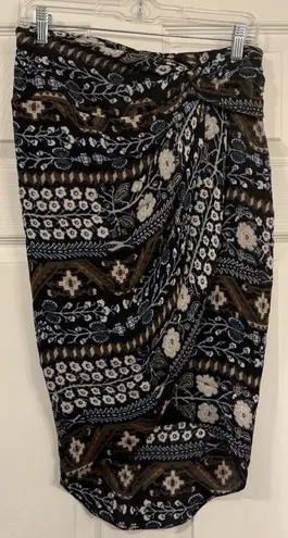 Veronica Beard 100% Silk Skirt Sz 4 Black Floral Sarong Knot Boho Office High Lo