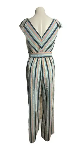 Lela Rose Stripped V Neck Bow Tie Belted Wide Leg Jumpsuit Size 2