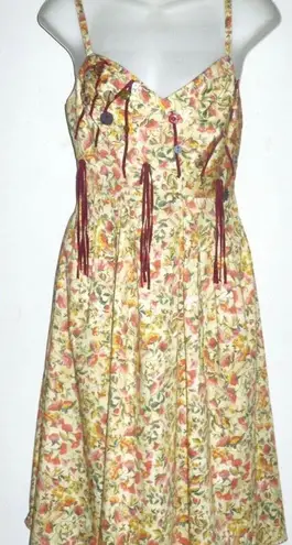 John Galliano NWT $850 Vintage Yellow Floral Tasseled Dress 38
