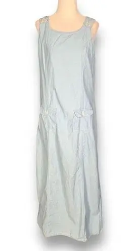 Vintage Denim & Co Dress Denim Pinafore Light Wash Button Detail Sleeveless Maxi Blue Size M
